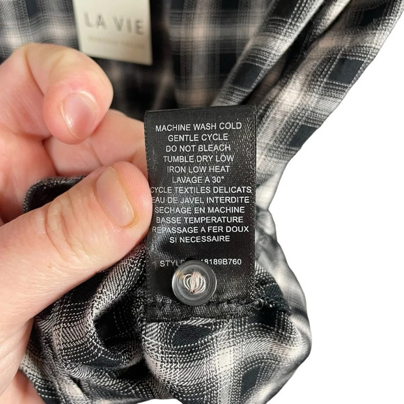 NWT La Vie Rebecca Taylor Plaid Ruffle Blouse in Black/White Size M - Picture 10 of 14